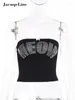 Women's Tanks Jacuqeline Summer White Strapless Letter Print Backless Slim Women Crop Top Off Shoulder Bow Black Going Out Streetwear