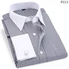 Herrklänningskjortor Men's French Cufflinks Business Long Sleeves White Blue Twill Asian Size M L XL XXL 3XL 4XL 5XL 6XL