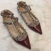 Shoes Heel Studs Valent Pump Summer New Designer v Family Shallow Mouth Mixed Flat Label Rivet Pointed Soft Sole Single