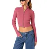 Women's Knits Women Slim Fit Knit Cropped Tops Long Sleeve Zip-Up Pullovers Sweater Spring Fall Streetwear