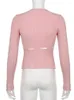 Women's T Shirts Weekeep Sweet Ruched Pink Crop Top Cute Lace Patchwork Full Sleeve Skinny Y2k Fairycore Fall Knitwear Outfits