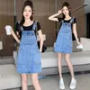 Saias Mulheres Primavera Verão Denim Strap Saia Casual Moda Sem Mangas Solta Mini Doce Bonito Luz Azul Vestido Curto