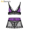 Erkekler seksi şeffaf mikro iç çamaşırı seti sissy lenceria lenceria nightwear erotik spagetti kayış sütyen mini etek g-string brifing 240124