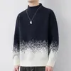 Männer Pullover Mode Stehen Kragen Verstärktes Casual Gradienten Kleidung 2024 Winter Lose Gestrickte Pullover Alle-spiel Koreanischen Tops