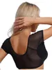 Damestanks dames zweetbeschermer mesh vest korte mouw vuilnisbanden kussentjes crop top workout fitness yoga gym running atletic sport tops