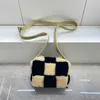 Autumn And Winter New Lambswool Six Grams Color Blocking Gold Buckle Bag Fashion Plaid Small Panda Shoulder Crossbody Women's Bag 022224a