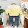 Clothing Sets 2024 Korean Boutique Baby Girl Clothes 12 To 18 Months Clothing for Girls Yellow Single Breasted Coats White Shirts Pants Set