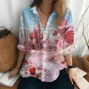 Camicette da donna Camicia a maniche lunghe autunnale Camicia da ufficio all'aperto Moda femminile Classico bavero Dolce caramella Stampa 3D oversize