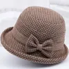 Berets Dacron Inverno Quente Bacia Chapéu Moda Bow Knot Plush Woolen Cap Espessado Top