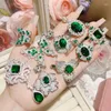 Pendant Necklaces Camellia Elegant Temperament Geometric Malachite Green Zircon Gold Rich Woman Butterfly Dance Flower Jewel