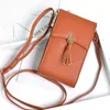 Femmes Sac de téléphone portable Ajustement Long Bobine Single Single Cross Cross Body Pouch Pouchure Tassels Gift Wallet PU Leather Coin Mini Solid264J