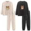 Pijamas femininos estilo coreano bonito urso casal pijama define manga longa coral velo loungewear pijamas mujer amantes noite ternos homewear