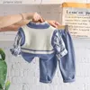 Kledingsets Peuter Jongenssets 2024 Lente Herfst Babyjongenskleding 12 tot 24 maanden Gebreide trui Vest + geruite shirts + broek Kinderkleding