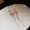 Stud dolce rosa amore zircone fiore lungo nappa color oro gancio per l'orecchio per le donne 2023 nuovo temperamento elegante ragazze regalo di compleanno gioielli Q240125