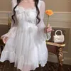 Casual Kleider Herbst Weiß Süße Fee Kleid Frauen Bogen Prinzessin Kawaii Party Mini Weibliche Koreanische Mode Lolita 2024