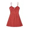 Vestidos casuales 2024 elegante mujer vacaciones mini bata verano estilo francés impresión rojo sling vestido sexy fiesta