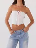 Women's Tanks Summer Slim Tube Tops Strapless Pink Satin Ribbon Decor Hook And Eye Vest Show Navel Bustier