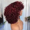 Perucas de cabelo humano encaracolado curto para mulheres borgonha vermelho/preto bob peruca kinky encaracolado peruca com franja perruque cheveux humain nenhum peruca cheia do laço