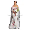 Mermaid Wedding Dresses White Mexican Dress With Floral Embroidery Long Satin Elegant Bridal Gowns Vestido De Novia Off The Shoder G Dha9L