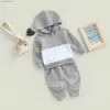 Bekleidungssets Lioraitiin 0–4 Jahre Kinder-Hosenanzug, Patchwork-Kapuzen-Langarm-Sweatshirt, einfarbige Hose mit Taschen