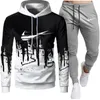 2024 Abbigliamento sportivo casual Marchio autunnale stampato pullover a maniche lunghe pantaloni da jogging due pezzi set di abbigliamento sportivo fitness di marca di lusso Tuta da uomo casual con cappuccio