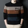 Polos masculinos outono inverno listra impressão manga reta longo polo botão em torno do pescoço camiseta negócios casual moda topos