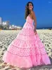 Casual klänningar chic v-ringning tryckt lapptäcke maxi klänning kvinnor mode lös ärmlös hängande mantel 2024 lady semester strand vestidos