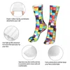 Herrensocken, helle 3D-Kunststoffquadrate, Damen-Polyester, lässige Geometrie, Neuheit, Frühling, Sommer, Herbst, Winter, Geschenke