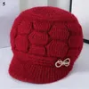 Viseras de moda para mujer, gorro de invierno cálido y grueso, gorro de lana con piel en el interior para mujer, felpa de punto para exteriores