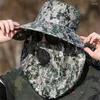 Berets Adjustable Fishing Cap Wide Brim Man Outdoor Breathable Hat Mesh Sunscreen Protection Sunshade Camouflage Travel Men Hiking Cape