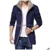 Jaquetas masculinas marca de moda homens jaqueta de inverno único breasted gola slim fit mens ervilha casaco de alta qualidade casual longo gota deli dhwbt