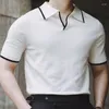 Polo da uomo T-shirt estiva con risvolto in maglia Polo Camisa Hombre Camicia slim casual a contrasto con scollo a V britannico Mannen