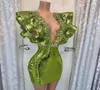 Green Sequined Cocktail Dressses Short Beaded Deep VNeck Dubai Party Night Gowns Women Custom Made Designed robe de soiree CC7643000