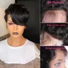 Pixie Cut شعر مستعار شفاف بشفرة بشرة بشرة شعر مستعار مستقيم الشعر القصير بوب Wig t-Part Lace Pre Pre-Elgle Brazilian Hair 230125