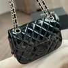 24C Women Patent Leather Classic Flap Shoulder Bags Luxury Designer Quilted Rectangular Bags High Quality Gold Metal Hardware Chain Crossbody Bag Charm Coin Purse