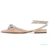 Design dubbel bow ballerina lägenheter kvinnor sandaler skor wraparound pin-spuckle ankel strap pekad tå lady comfort promenad eu35-43