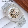 Ap Watch Diamond Moissanite Iced Out pode passar no teste cheio de diamantes feito à mão masculino mecânico 41 mm com aço cravejado de diamantes 904l safira oco para fora Business Wri