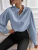 Chemisier Femme 2024 automne élégant solide col montant à manches longues simple boutonnage ample Blouse hauts Femme Blusas