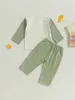 Flickklänningar söta spädbarnsutrustning bedårande kontrastfärg långärmad topp med elastiska midjebyxor - perfekta småbarnskläder för