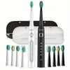 Elektrische tandenborstel met 5 modi, dual-pack oplaadbare tandenborstel voor volwassenen met 8 koppen 2 reisetuis, slimme timer, zwart wit
