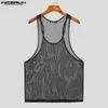 Tanktops voor heren Sexy stijlvolle stijl Tops Heren Casual Doorzichtig gaasvest Heren Sport Uitgeholde mouwloze dunne vesten S-5XL 2023L240124