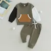 Conjuntos de roupas moda outono novo bebê menino roupas agasalho contraste cor manga comprida moletom com calças de bolso 2 peças roupas para criança