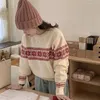 Swetry damskie vintage płatek śniegu dzianin pullovers kobiety z długim rękawem zimowy sweter świąteczny koreański słodki luźne, zbyt dużego y2k