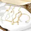 Länkarmband 4st Vintage Pearl Key Lock Armband Gold Color Chains Crystal Wrist for Women Charms Open Bangle Set smycken