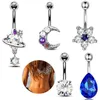 Navel Bell -knappringar 1st Royal Blue Belly Button Rings 14g Planet Navel Piercing Barbell Jewelry Heart Belly Rings Söta kropp Piercing Ombligo Mujer YQ240125