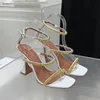 2024 Amina Muaddi Rose Red Sandals 95mm Crystal Cyrans Soffled Skoled Heel for Slipper Women Summer Summer Thuil