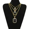 Hip Hop Mannen Sieraden Bling Iced Out Drie Layer Ruby Hanger Kettingen Set met 20 inch 24 inch 30 inch Chian