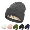 Beanie/Skull Caps Winter Hat For Women Silk Satin Lined Beanies Chunky Caps Men Warm Fashion Women Bonnet Skullies Caps Male Female Balaclava Hats 240125