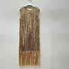 Casual Dresses Party tunga paljetter Tassels sundress koreansk design rund hals rakt lång blank silverklänning sexig kväll vestido