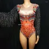 Stage Wear Sexy Glitter Multicolor Strass Pagliaccetti Paillettes Frange Maniche Tuta Donna Dance Body Nightclub Bar Outfit Cantante